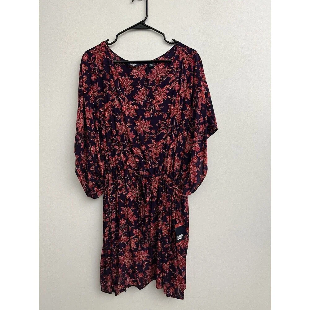 Lands' End Women's XL/XXL Swim Cover-Up Dress Floral Purple Pink 100% Modal